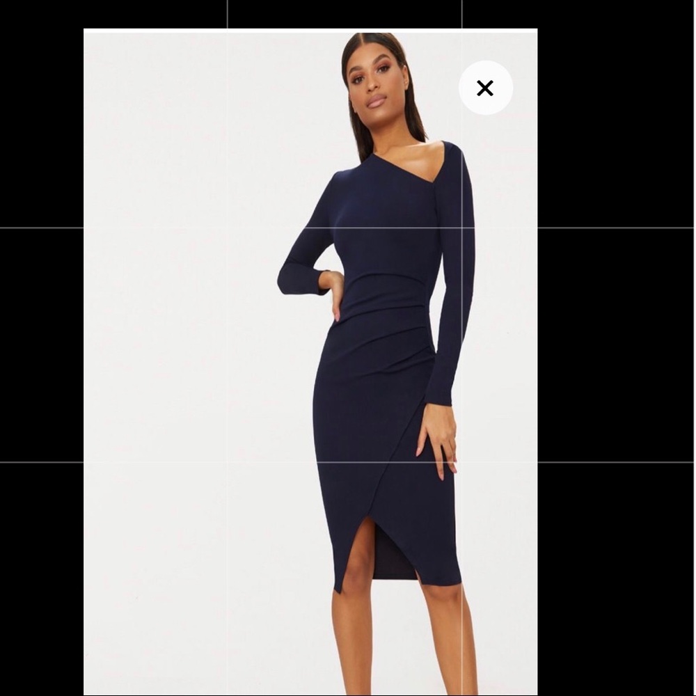 PrettyLittleThing Navy Asymmetrical Dress